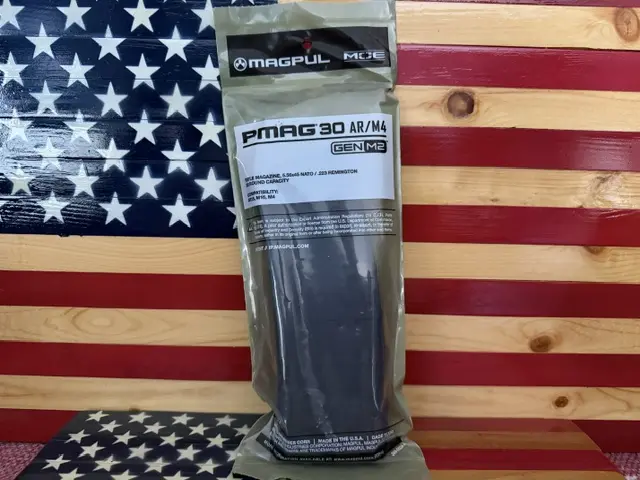 Magpul PMAG 30 AR/M4 magazine on American flag