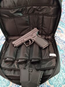 Handgun and magazines in padded carrying case