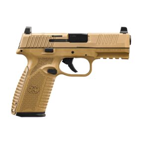 Tan FN semi-automatic pistol on white background
