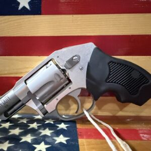 Revolver handgun displayed on American flag background