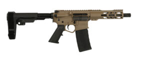 Tan AR-style pistol with magazine and brace
