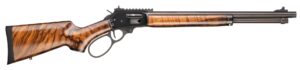 Lever-action rifle with wooden stock on white background