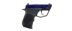 Compact semi-automatic pistol with purple slide and black grip