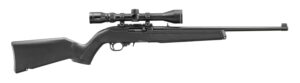 Black bolt-action rifle with mounted scope