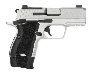 Silver and black 9mm semi-automatic handgun