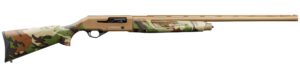 Camouflage semi-automatic shotgun on white background