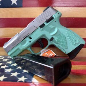 Teal handgun on American flag background