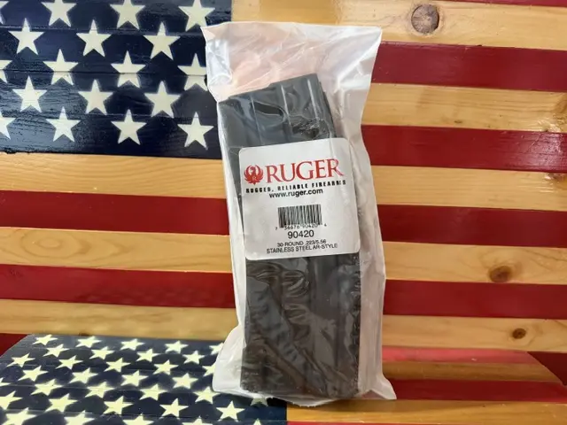 Ruger rifle magazine in packaging on American flag background