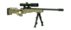 Sniper rifle with scope and bipod