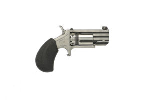 Stainless steel snub-nose revolver with black grip