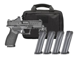 Handgun with four magazines and carrying case