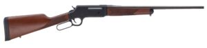 Lever-action rifle with wooden stock on white background