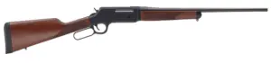 Lever-action rifle with wooden stock on white background