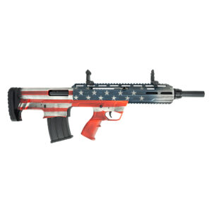 Rifle with American flag design on white background