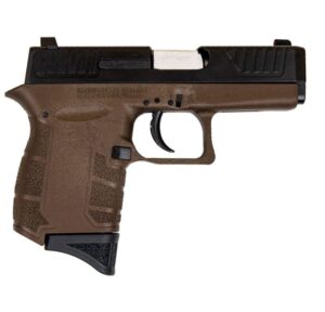 Brown and black compact semi-automatic handgun side view