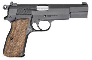 Close-up of a 9mm semi-automatic pistol