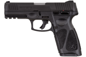 Black Taurus semi-automatic pistol on white background