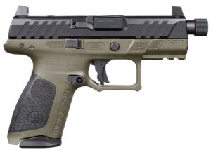 Olive green semi-automatic pistol with black slide
