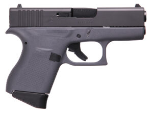 Close-up side view of a black semi-automatic pistol