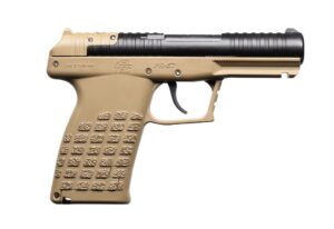 Tan Kel-Tec PR-57 semi-automatic pistol on white background