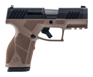 Two-tone semi-automatic pistol close-up on white background