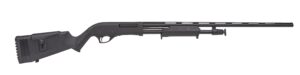 Stacked black tactical rifles on white background