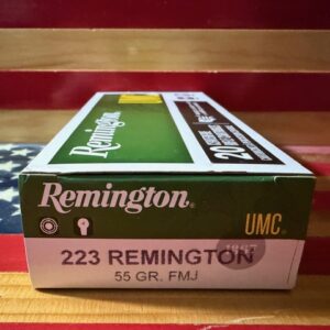Remington UMC .223 ammunition box before American flag